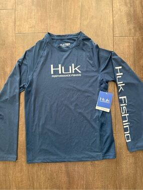 Huk NWT Youth Pursuit Vented I.C.E. Fishing Shirt Long Sleeve Crew Neck YL Blue
